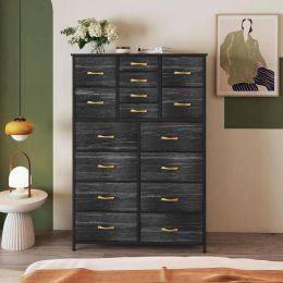 16 Drawers Dresser for Bedroom, Tall Dressers & Chests of Drawers with Wood Top, Large Fabric Storage Dresser,Black