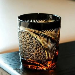 Wine Glasses Hand Cut Chrysanthemum Grain Glass Drinkware Japanese Carved Whiskey High-grade Water Cup Gift Box