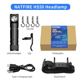 NATFIRE HS50 Headlamp LED EDC 18650 Rechargeable USB C Head Lamp 1000LM Bright Outdoor Fishing Torch with Magnet Tail Cap