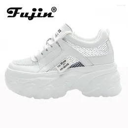 Casual Shoes Fujin 9cm Cow Genuine Leather Women Air Mesh Breathable Sandals Hollow Platform Wedge Sneakers Chunky 2024 Summer