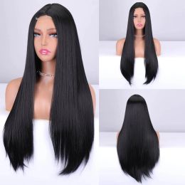 Wigs Synthetic Long Straight Wig for Women 26inch Black Mixed Blonde Platinum Colour Middle Part Cosplay Wigs Heat Resistant Fibre