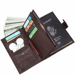 genuine Leather Men's Passport Cover Wallet Large Capacity Passport Holder Coin Purse Men Organiser Wallets Card Holder q5vw#