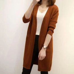 Long Sleeve Cardigan Chic Women's Knitted Cardigans Mid-long Open Front Elegant Solid Colours for Spring Autumn Streetwear Women