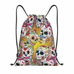 custom Mexican Sugar Skulls Day Of The Dead Drawstring Bags Women Men Lightweight Halen Catholic Sports Gym Storage Backpack t3k3#