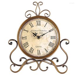 Table Clocks European Style Metal Iron Silent Creative Antique Desk Clock Vintage Retro Home Living Room Decorative