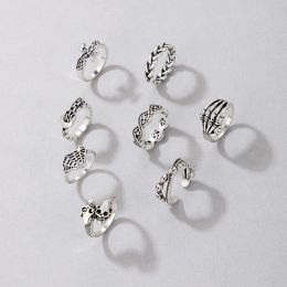 Vintage Silver Colour Spider Web Skull Joint Ring Sets for Women Men Charms Geoemtry Funny Jewellery Anillo 8pcs/sets 2288