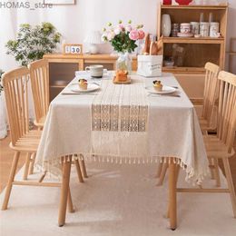 Table Cloth Linen blend TableclothSplice TechnologyJute Rope Lace Dust-Proof Table Coverfor Kitchen Dinning Party Tea Table Decoration Y240401