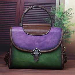 Shoulder Bags Genuine Leather Women Messenger Cross Body Tote Retro First Layer Cowhide Female Lady Top Handle Handbag