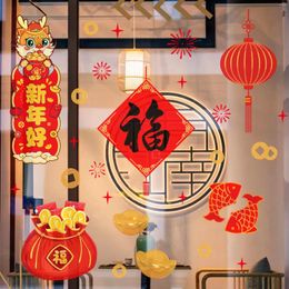 Window Stickers 2024 Chinese Year Electrostatic Wall Decorative Films Spring Festival Stained Glass