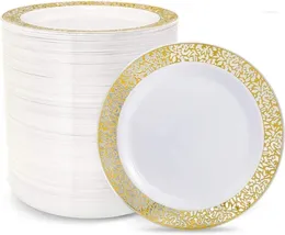 Plates 50pc 10.25inch Gold Rim Heavy Duty Plastic Party Elegant Durable Dinner Ideal For Weddings Parties