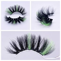 False Eyelashes 2 Pair Green Colored Lashes Bulk Wholesale 3D 5D Mink Supplies Fluffy Thick Wispy 25MM Faux Eyelash