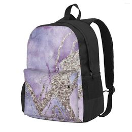 Storage Bags Backpack Purple Gold Watercolor Marble Casual Printed School Book Shoulder Travel Laptop Bag For Womens Mens