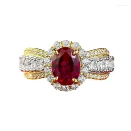 Cluster Rings Spring Qiaoer 18K Gold Plated 925 Sterling Silver Oval 6 8MM Ruby High Carbon Diamond Ring Jewellery For Women Engagement Gifts