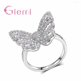 Cluster Rings Top Selling Cute Women/Girls Austrian Butterfly Crystal 925 Sterling Silver Bijoux For Women Romantic Fashion Ring