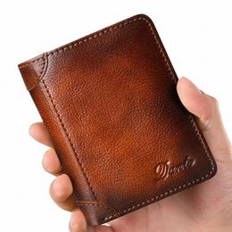 dante Men's Leather Wallet RFID Anti-theft Brush Head Layer Cowhide Retro Casual Vertical Multi-Functi Mey Bag Mey Clips c4ey#