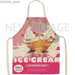 Aprons Fashion Ice Cream Series Apron Cold Drink Restaurant Fruit Pattern Apron Unisex Apron Kitchen Cleaning and Anti Fouling Apron Y240401