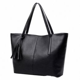 yogodlns Fi Black Tote Bag For Women PU Leather Shoulder Bag Large Capacity Handle Bag Simple Solid Color Handbag Shop H8J5#