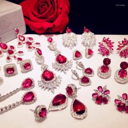 Dangle Earrings Stud Drop For Women S925 Sterling Silver Needle Temperament Rose Red Cubic Zircon Earring Bijoux Fine Jewellery