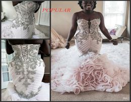 Fashion Plus Size Mermaid Wedding Dresses Beads Appliqued Tiered Skirts Trumpet Bridal Gowns Beach Vintage Bespoke Wedding Dress6037802