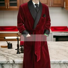 Velvet Long Men Suit Smoking Jacket Costume Groom Tuxedos Shawl Lapel Wedding Terno Slim Fit Blazer Jacket 1 Pc 2024 New Arrival