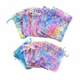 50pcs Multicolor Jewelry Tulle Drawstring Bag Wedding Gift Organza Bag Jewelry Packaging Display & Jewelry Pouches E3nx#