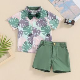 Clothing Sets Fashion Baby Kids Boys Shorts Set Short Sleeve Leaves Deer Tiger Print Shirt With Summer Outfit 6 Months-4 Years