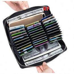 split Leather Wallet for Women Men RFID Blocking Large Capacity 36 Credit Card Holder Zipper Purse Cell Phe Handbag Y0DT#