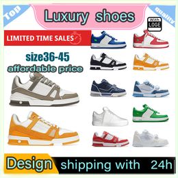 New designer shoes Embossed Trainer Sneaker white black sky blue green denim pink red luxurys mens casual sneakers platform womens trainers Size 36-45