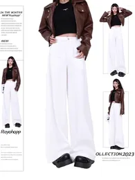 Women's Jeans WCFCX STUDIO Y2K Vintage White Women Korean Style Wide Leg Denim Pants Oversized Streetwear Hip Hop Trousers