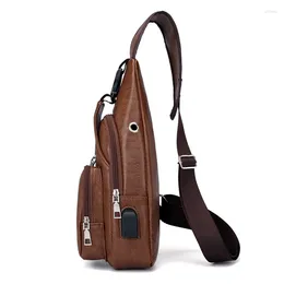 Waist Bags -10X Mini USB Interface Plenty Of Space Mens Casual Bag Fashion Outdoor Sling Travel Day Pack PU Leather Chest