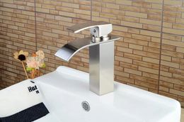 Bathroom Sink Faucets Brushed Nickel Brass Square Faucet Modern Mixer Tap Deck Mounted