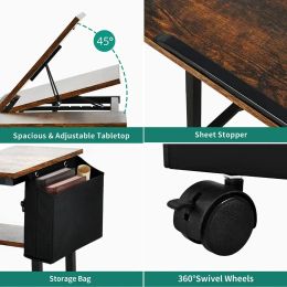 Portable Laptop Table with Charging Station, Height Adjustable Standing Rolling Computer Desk Tiltable Tabletop and