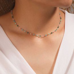 Simple and versatile fashion jewelry Japan and South Korea small fresh green Beaded sugar round bead necklace neckchain