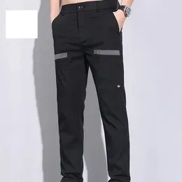 Men's Pants Spring Autumn Button Letter Embroidery Solid Elastic High Waist Pockets Small Foot Straight Leg Sports Trousers