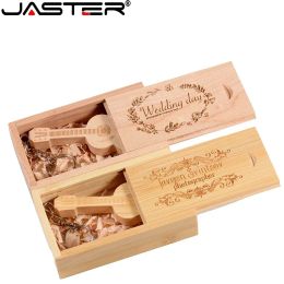 JASTER Wood Guitar USB Flash Drives 128GB Free Custom Logo Pen Drive 64GB Wooden Box Memory Stick Music Creative Wedding Gift 8G