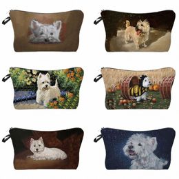 heat Transfer Unique Design Westie Dog Painting Cosmetic Bags for Women Storage Pencil Case High Quality Makeup Bag With Printed F6wj#