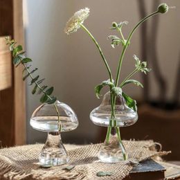 Vases 8x10CM Home Living Room Decor Mini Transparent Glass Flower Vase Mushroom Shaped Small Hydroponics Plant