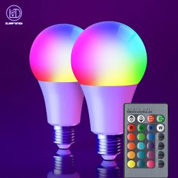 RGB LED Bulb E27 5W-15W 220V Seven Colour Lights Remote Control Intelligent Bulb Lamp Bathroom Bedroom Living Room Luminous Light