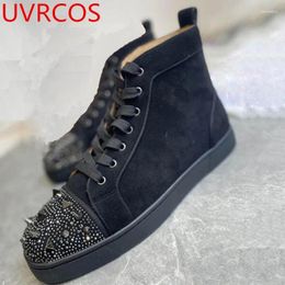 Casual Shoes Designer High Top For Men Glitter Charm Crystal Spikes Flats Loafers Moccasins Male Walking Sneakers Zapatos Hombre