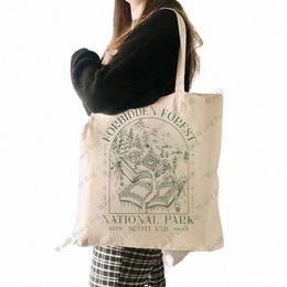 1pc Forbidden Forest Wizard House Potter pattern Tote Bag Canvas Shoulder Bag For Travel Daily Commute Women's Reusable Shop e4Ut#
