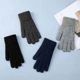 Winter New Men Warm Knitted Gloves Touch Screen Outdoor Cold-proof Cycling Mittens Thermal Plus Velvet Exposed Two-finger Gloves
