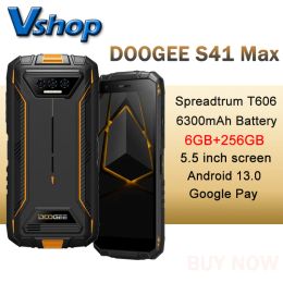 DOOGEE S41 Max Rugged Phone 6GB+256GB 5.5" IPS HD 13MP AI Triple Camera 6300mAh Spreadtrum T606 Android 13 NFC Samrtphone