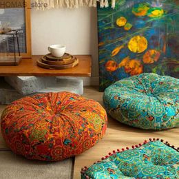 Cushion/Decorative Pillow New cotton linen fabric floor mat household tatami mat large circular mat thick soft square office chair mat Y240401