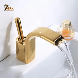 Bathroom Sink Faucets Copper Brass Waterfall Mixer Tap Golden/Black/Chrome/White Water And Cold Basin