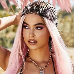 Women Hair Band Crystal Rhinestone Fishnet Headscarf Hip Hop Turban Hat Streetwear Muslim Scarf Accessories Dropshipping