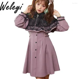 Casual Dresses Jirai Kei Lolita Shawl Dress Woman 2024 Spring And Autumn Japanese Girl Mine Style Women Bow Long Sleeve Short Cloak