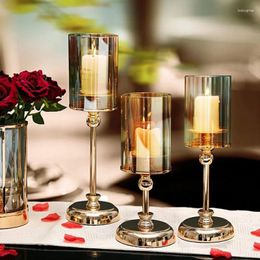 Candle Holders Luxury Candlestick Holder Northern Europe Glass Metal Holiday Wedding Dinner Home Decoration