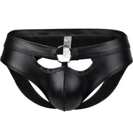 Mens Briefs Sexy Patent Leather Underpants Hollow Out Ring Underwear U Convex Pouch Panties Hombre Exotic Adult Underwear Brief