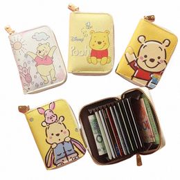 cute Yellow Bear Organ Card Bag PU Leather Wallet Carto Busin Card Case Credit Card Holder Mini Zipper Clutch Bag i9Pm#