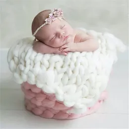 Blankets Knitted Wool Crochet Baby Blanket Born Pography Props Chunky Knit Basket Filler 2024